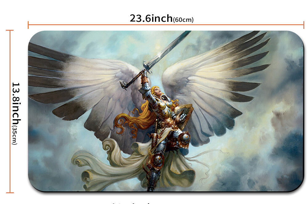 Mouse pad with angel warrior design and measurements