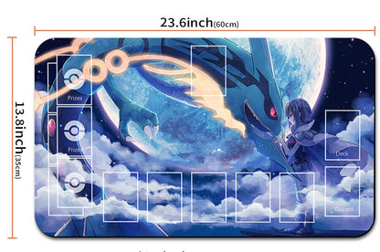 Card game mat with dragon design and measurements