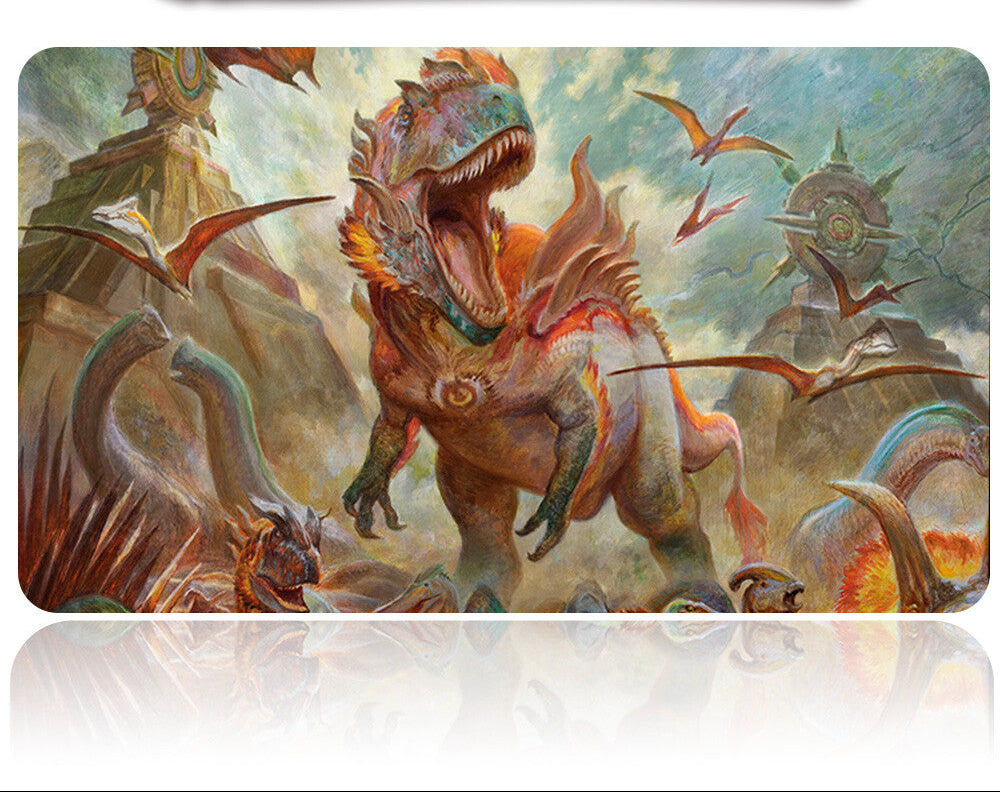 Futuristic weapon with a dragon-themed case on a reflective surface