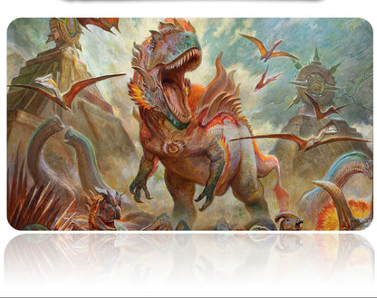 Futuristic weapon with a dragon-themed case on a reflective surface