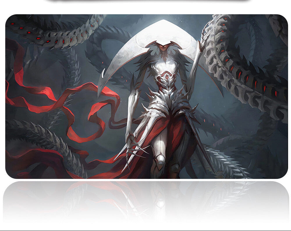 Mouse pad with fantasy design featuring a hooded figure and serpents on a dark background