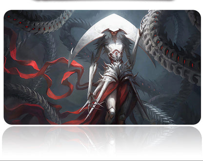 Mouse pad with fantasy design featuring a hooded figure and serpents on a dark background