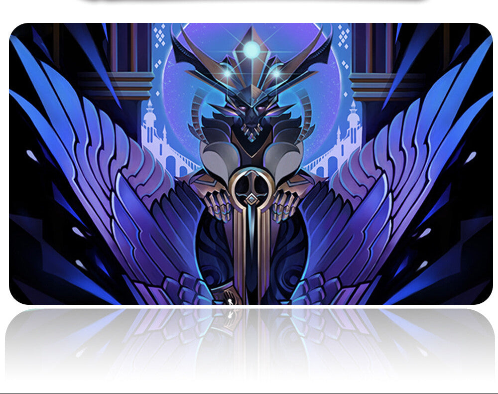 Mouse pad with an anime-style character design on a reflective surface