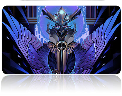 Mouse pad with an anime-style character design on a reflective surface