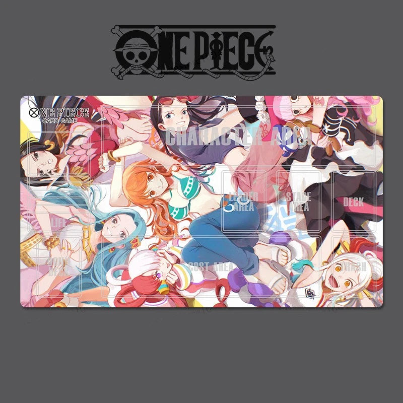 Collage of animated characters from 'One Piece' on a gray background