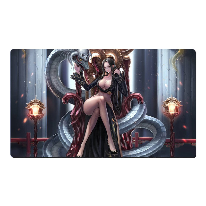 Artistic depiction of a woman with a serpent-like creature in a fantasy setting
