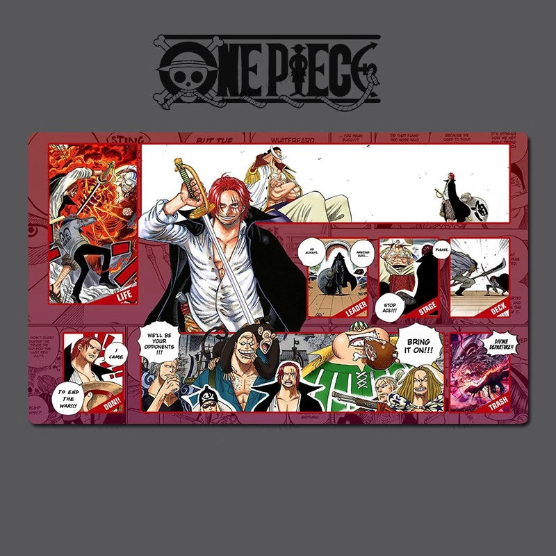 Collage of characters from the anime 'One Piece' on a red background with the 'One Piece' logo at the top.