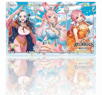 Card holder with anime character designs on a white background