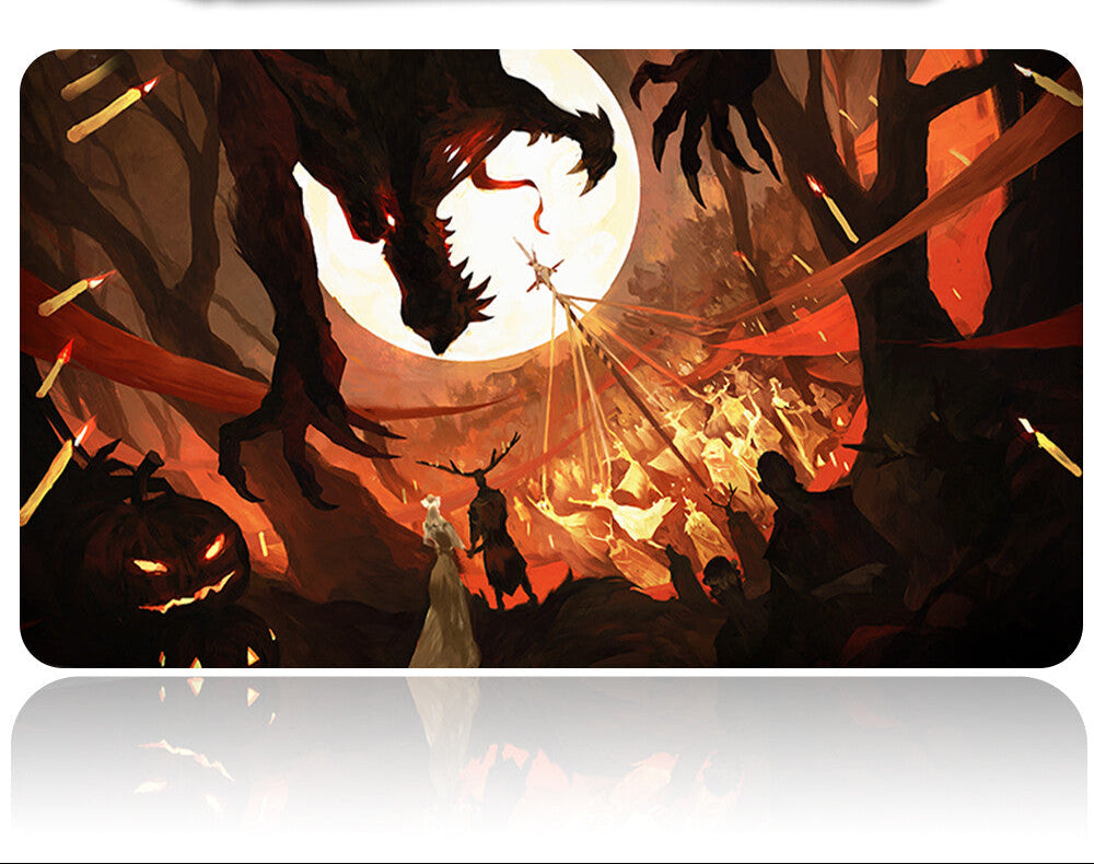 Dragon-themed mouse pad with a sword on a white background