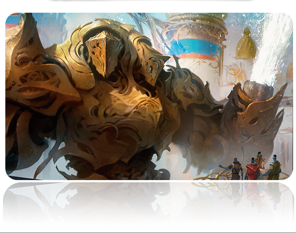 Decorative mouse pad with fantasy-themed design featuring large creature and small figures.