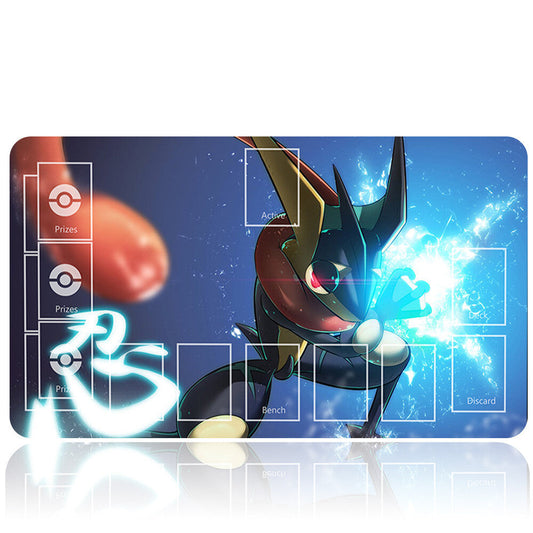 Pokémon trading card game playmat with Pokémon character and card holder on a white background