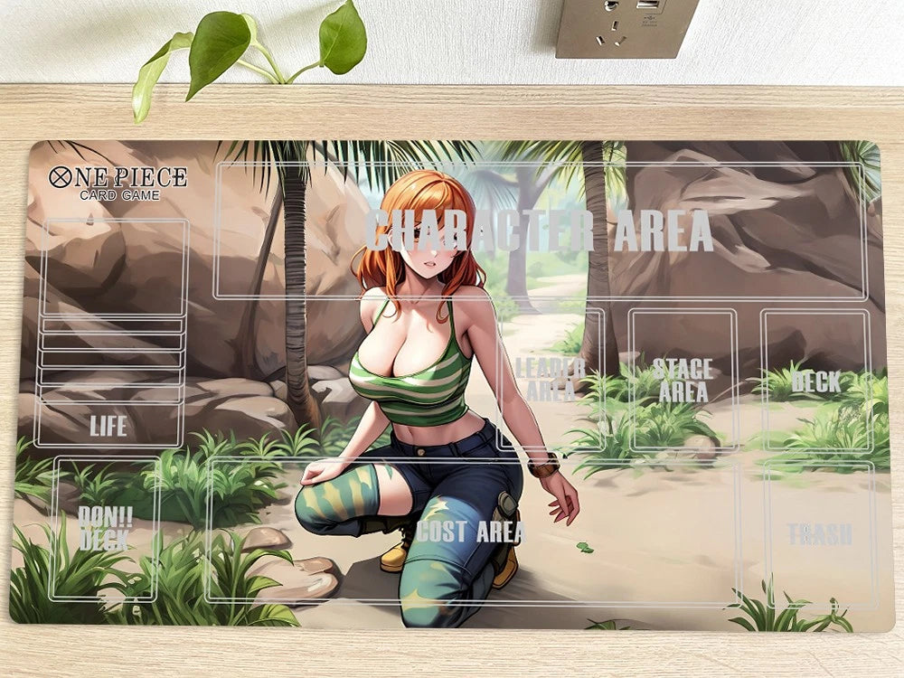 Anime character mat with a character sitting on a rock in a natural setting