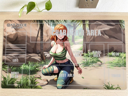 Anime character mat with a character sitting on a rock in a natural setting
