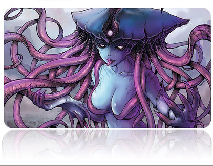 Card with a fantasy character design featuring tentacles and a tool on a white background