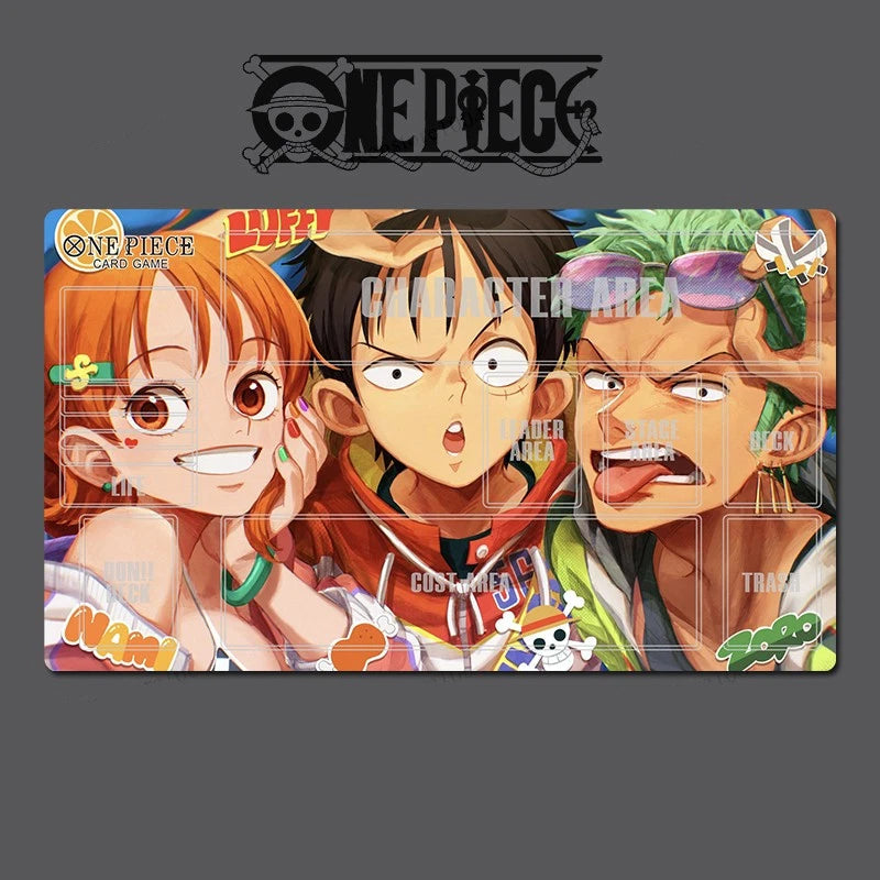 Card featuring characters from the 'One Piece' anime on a gray background