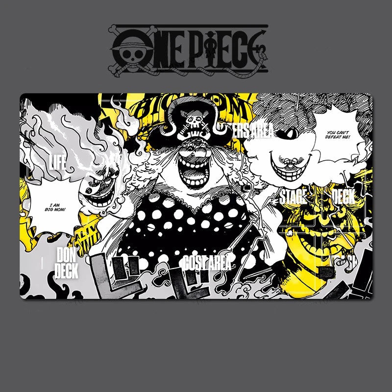 One Piece-themed playing card with character designs on a gray background