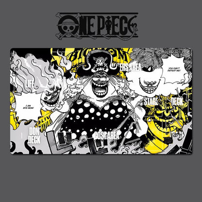 One Piece-themed playing card with character designs on a gray background
