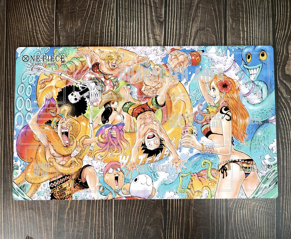 Colorful illustration of animated characters on a wooden surface
