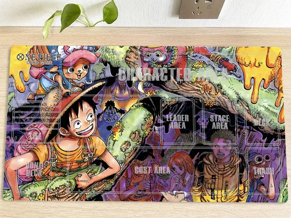 Colorful event planning board with character illustrations on a wooden surface.