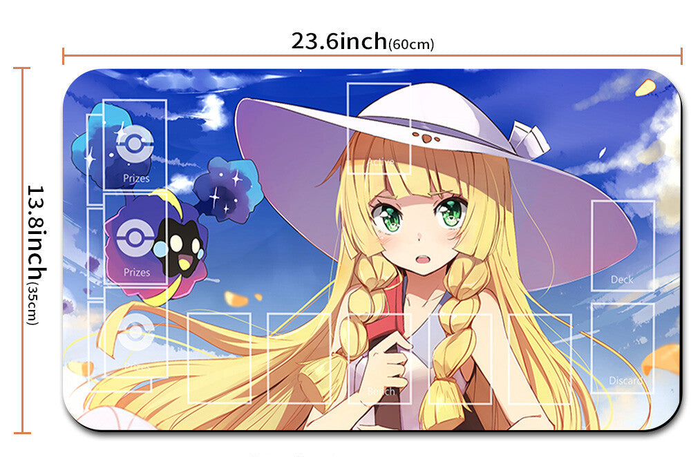 Anime character mouse pad with measurements and a strap