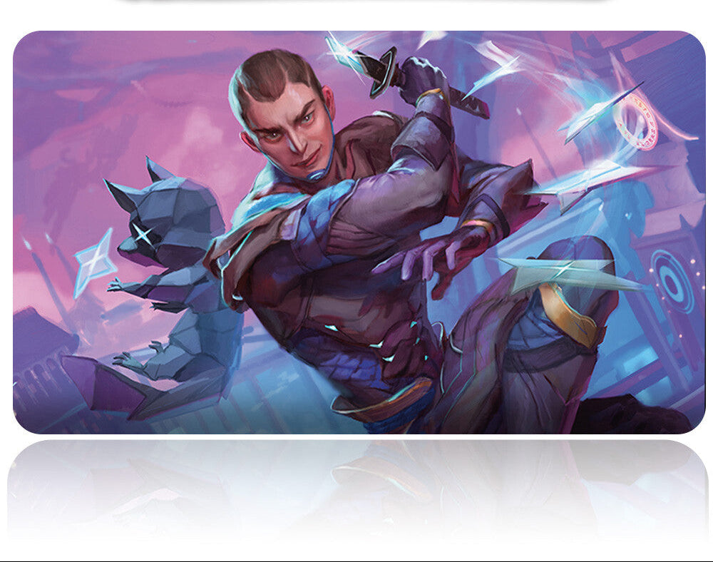 Gaming mouse pad with a character design on a white background