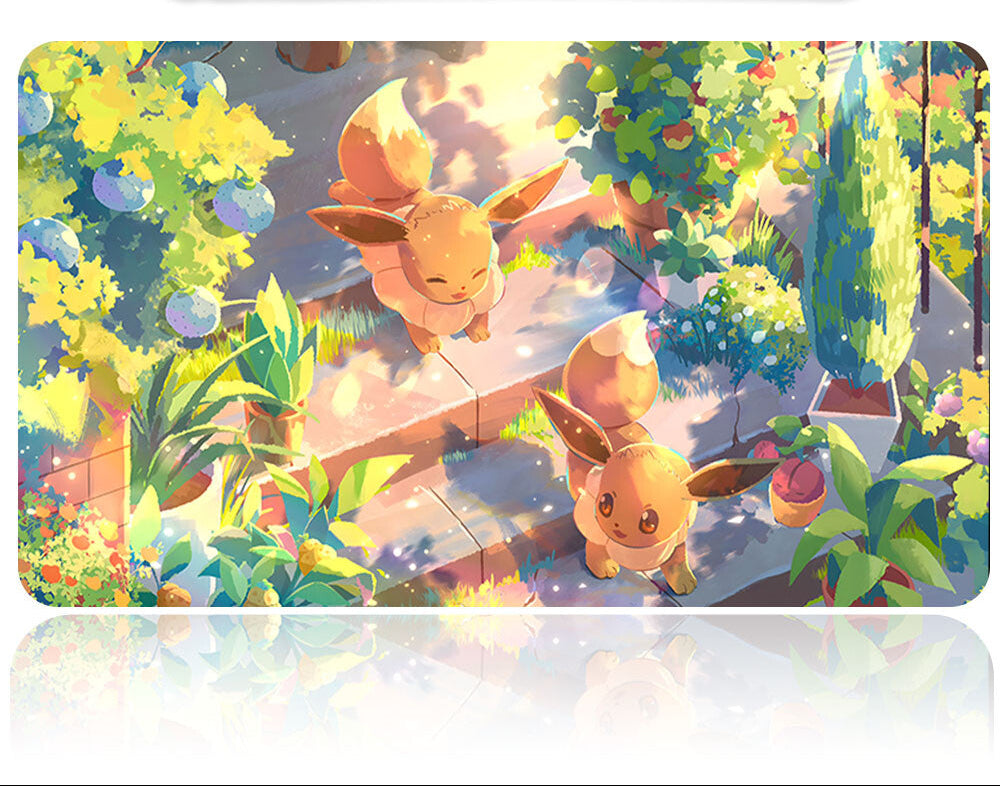 Pokémon-themed product with Eevee illustration and Poké Ball Plus on a reflective surface.