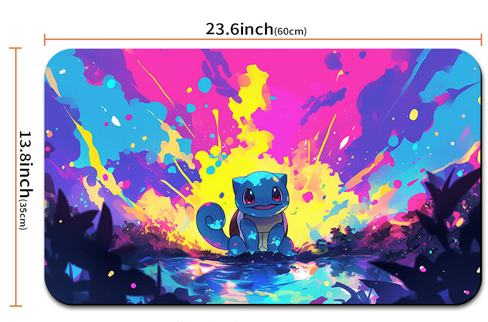 Colorful mouse pad with a cartoon character and measurements