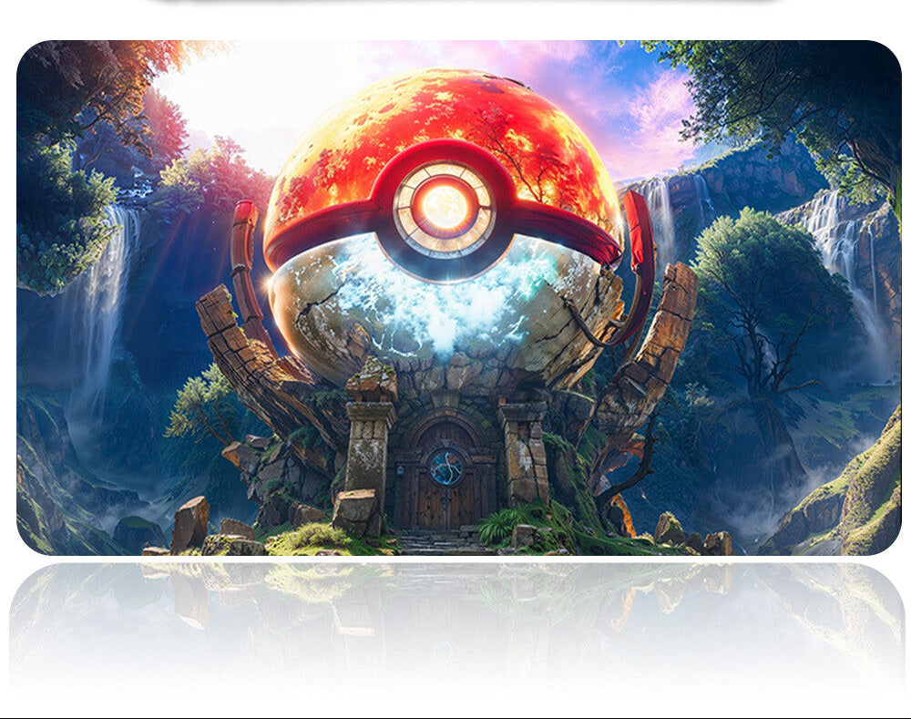 Poké Ball design on a wallet with a scenic background