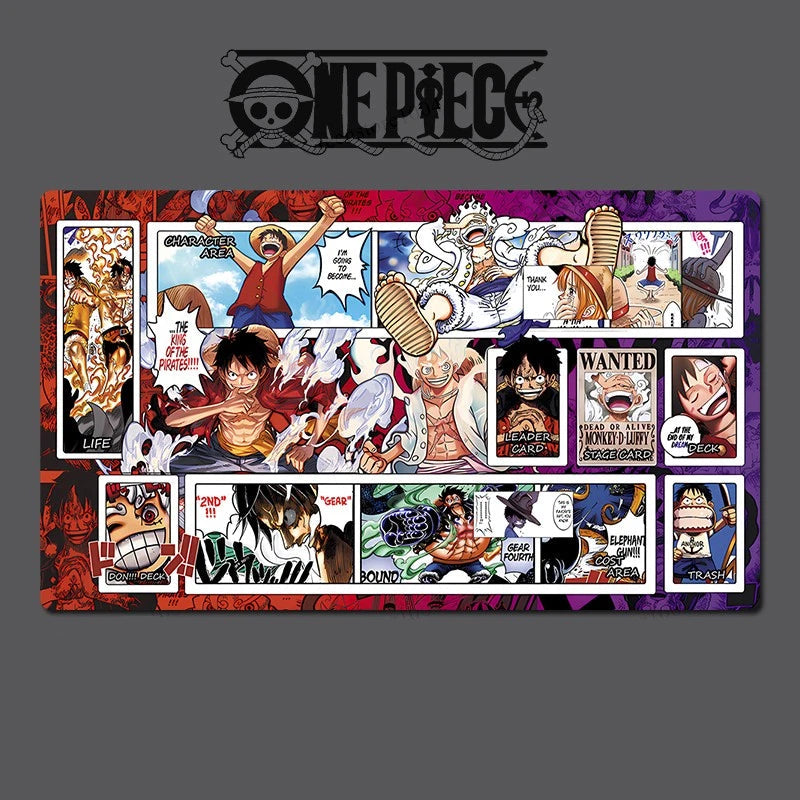 Collage of One Piece characters and scenes on a purple background with the One Piece logo above.