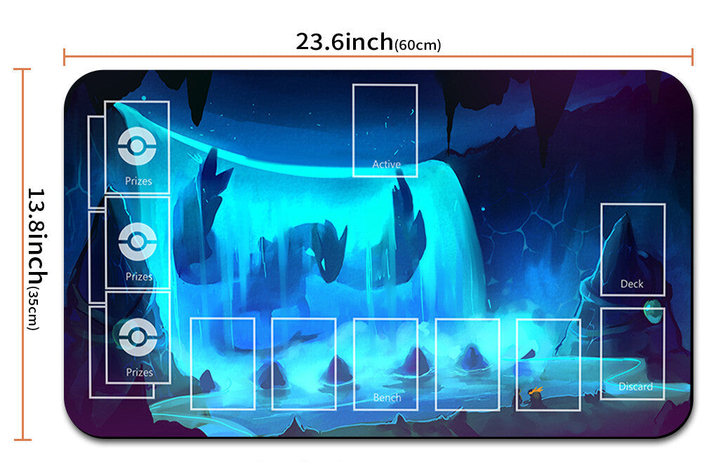Pokémon-themed playmat with dimensions and a carrying pouch.