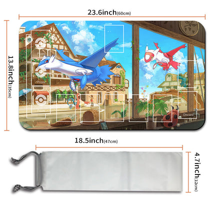 NEW Pokemon Playmat Stitched Edge with Card Zones Free Bag Rubber Playmat Stitched Edge Compatible Pokemon