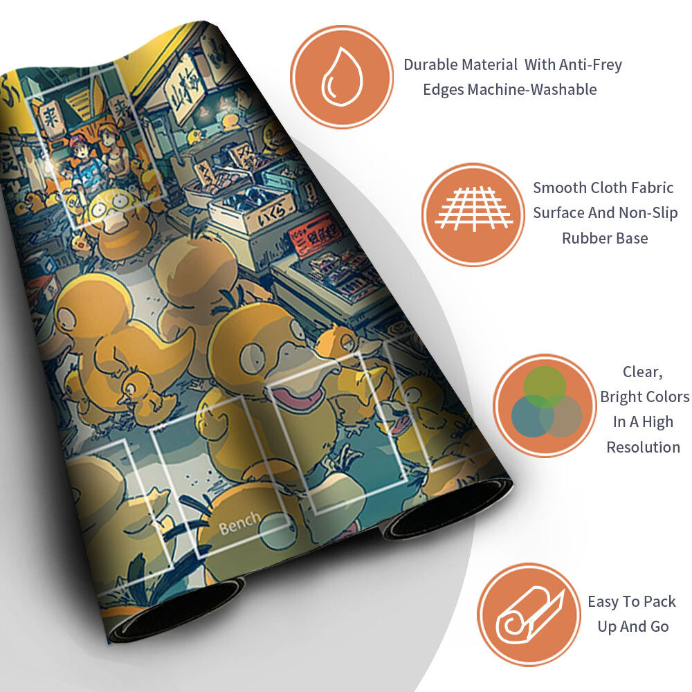 New Pokemon Psyduck Playmat Stitched Edge with | Pokemon Playmat Stitched Edge With Zones | 702973