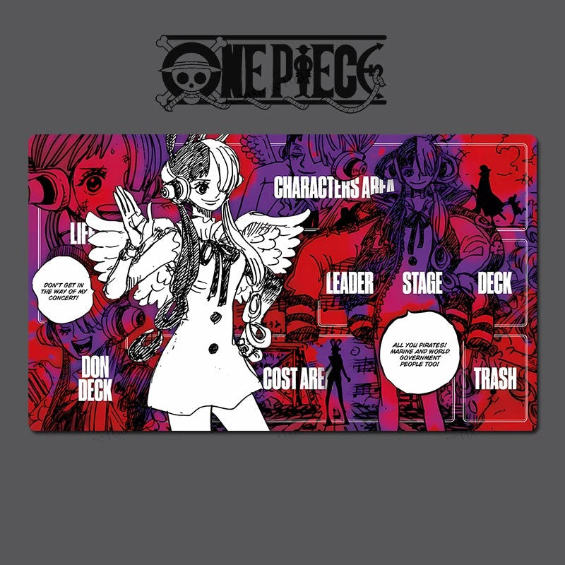 Card game mat with anime character design and 'One Piece' branding