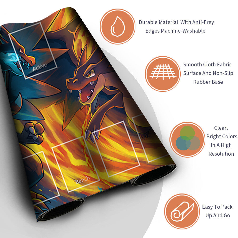 Pokemon Charizard Playmat Stitched Edge With Zones Card Game Playmat Stitched Edge of MTG TCG CCG