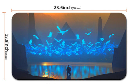 Product dimensions with scenic design and carrying strap shown