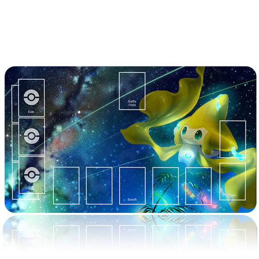 Placemat with cartoon character and space-themed design, featuring a pen holder.