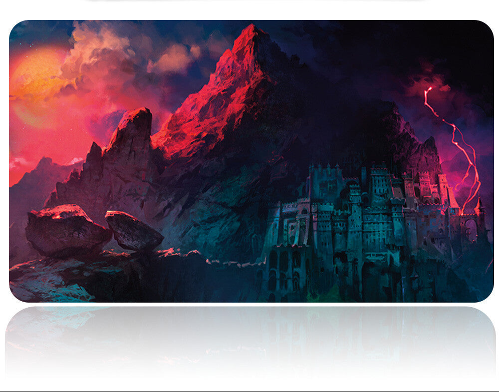 Fork with a mountain and castle design on a dark background