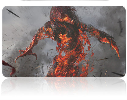 Fictional creature with fiery effects on a gray background