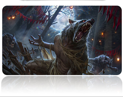 Framed artwork of a wolf with a distressed expression in a dark, eerie forest setting.