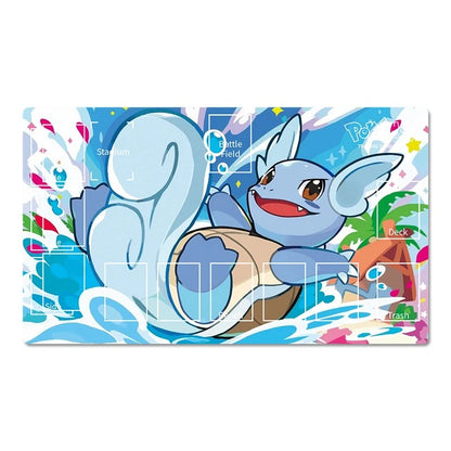 A rectangular Pokémon-themed playmat featuring Sableon in a tropical beach scene with water splashes, palm trees, and labeled zones such as Stadium, Battle Field, Dock, Beach, and Arena on a white background.