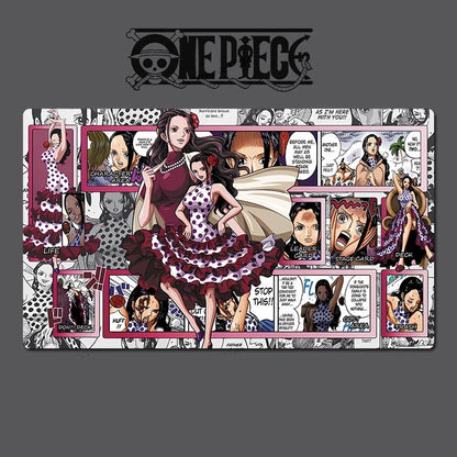 Comic-style illustration with character art and text, featuring the One Piece logo.