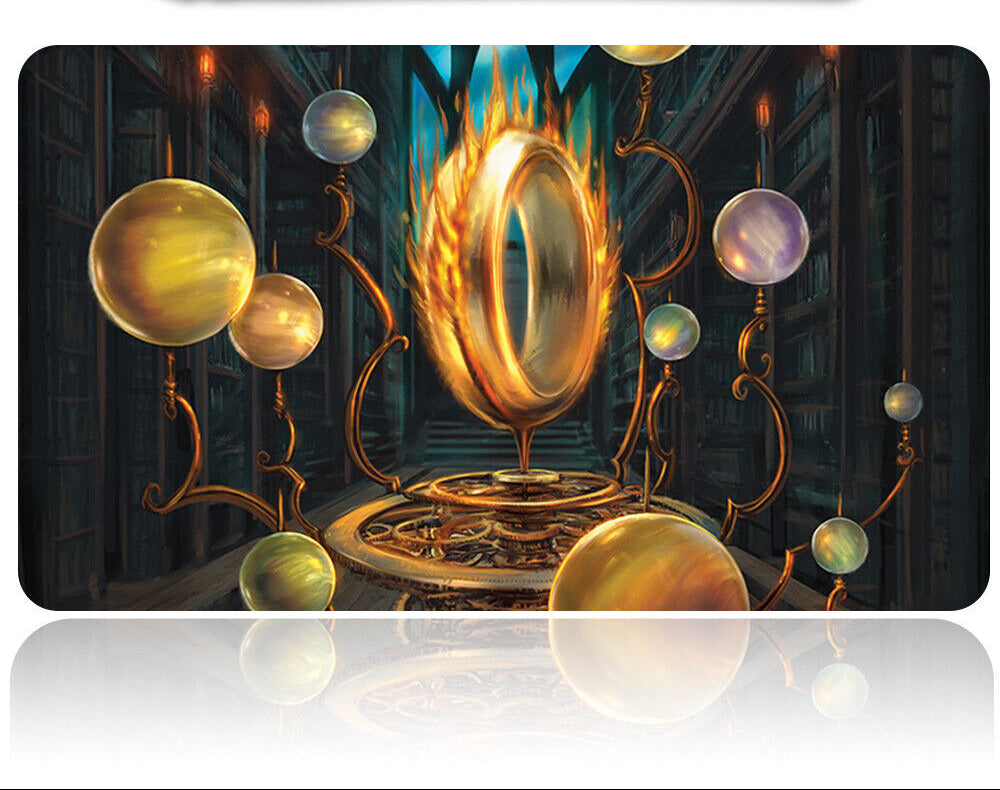 Magical portal with floating orbs in a fantasy setting