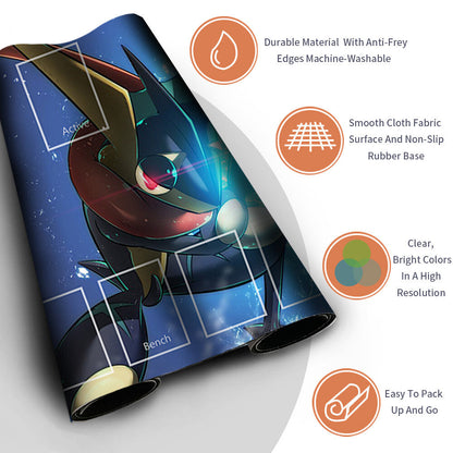 NEW Pokemon Greninja Playmat Stitched Edge with Card Zones Free Bag Rubber Game Playmat Stitched Edge of TCG