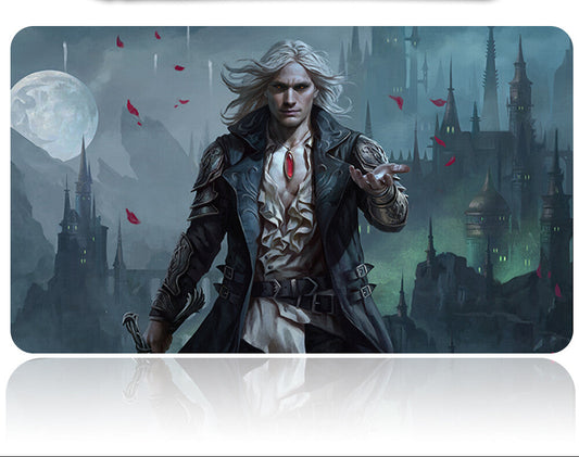 Mouse pad with a fantasy-themed design featuring a character and cityscape.