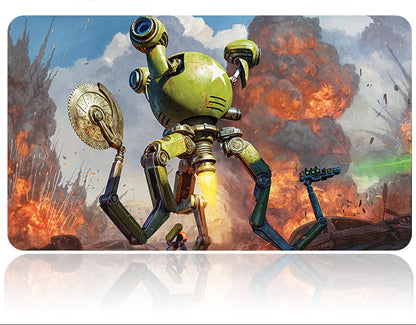 Mechanical robot with a fiery background