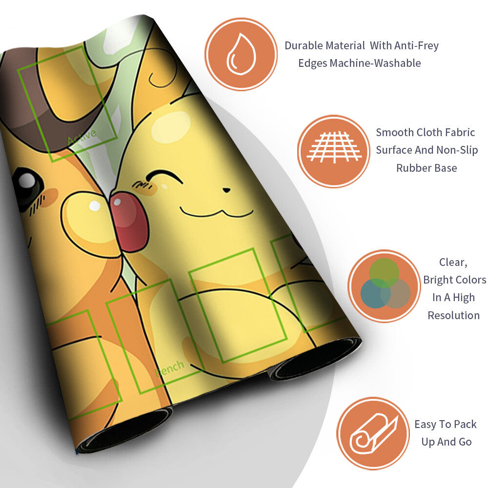 NEW Pokemon Pikachu Playmat Stitched Edge with Card Zones Rubber Game Playmat Stitched Edge of TCG