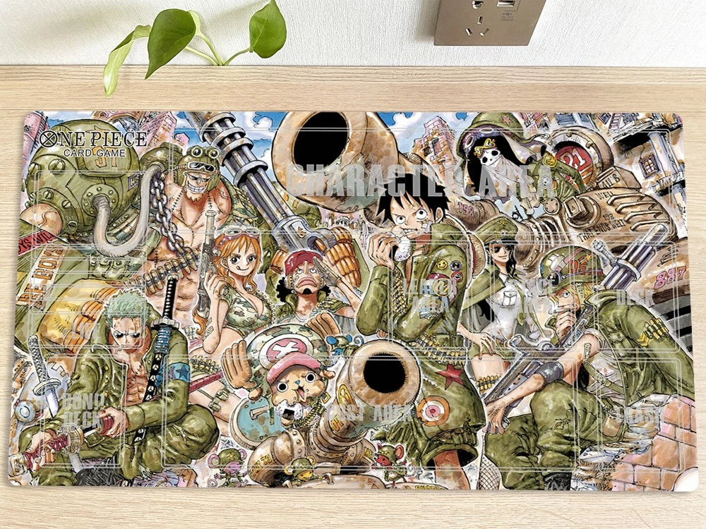 Colorful illustration of animated characters on a wooden surface