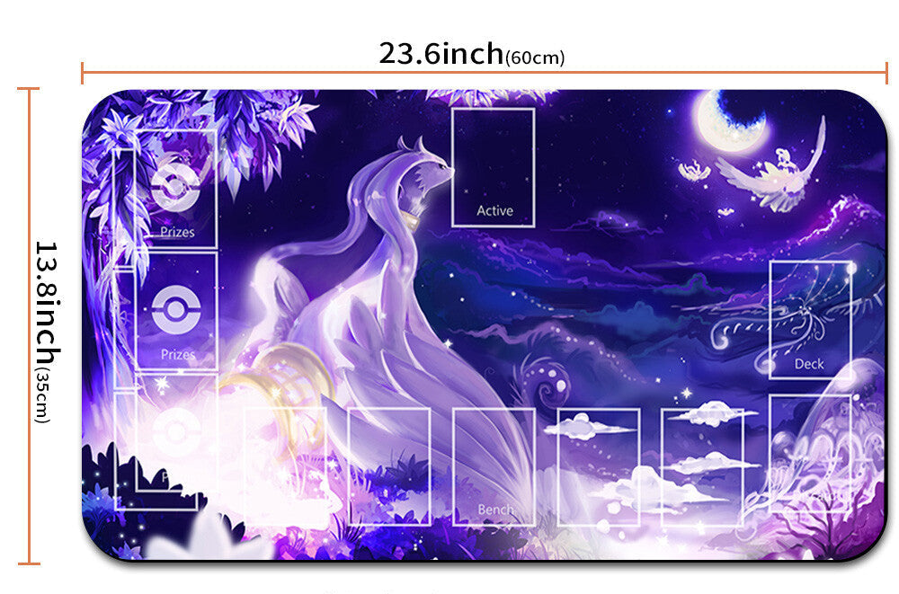 Large playmat with dragon design and measurements, featuring a drawstring bag.