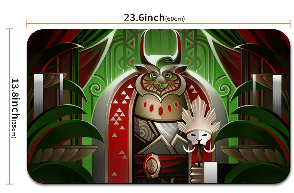 Decorative mat with a fantasy design and measurements on a white background