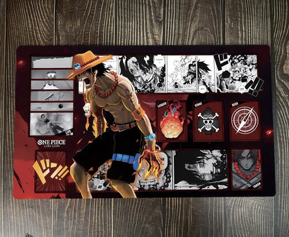 Laptop skin with character design and 'One Piece' branding on a wooden surface